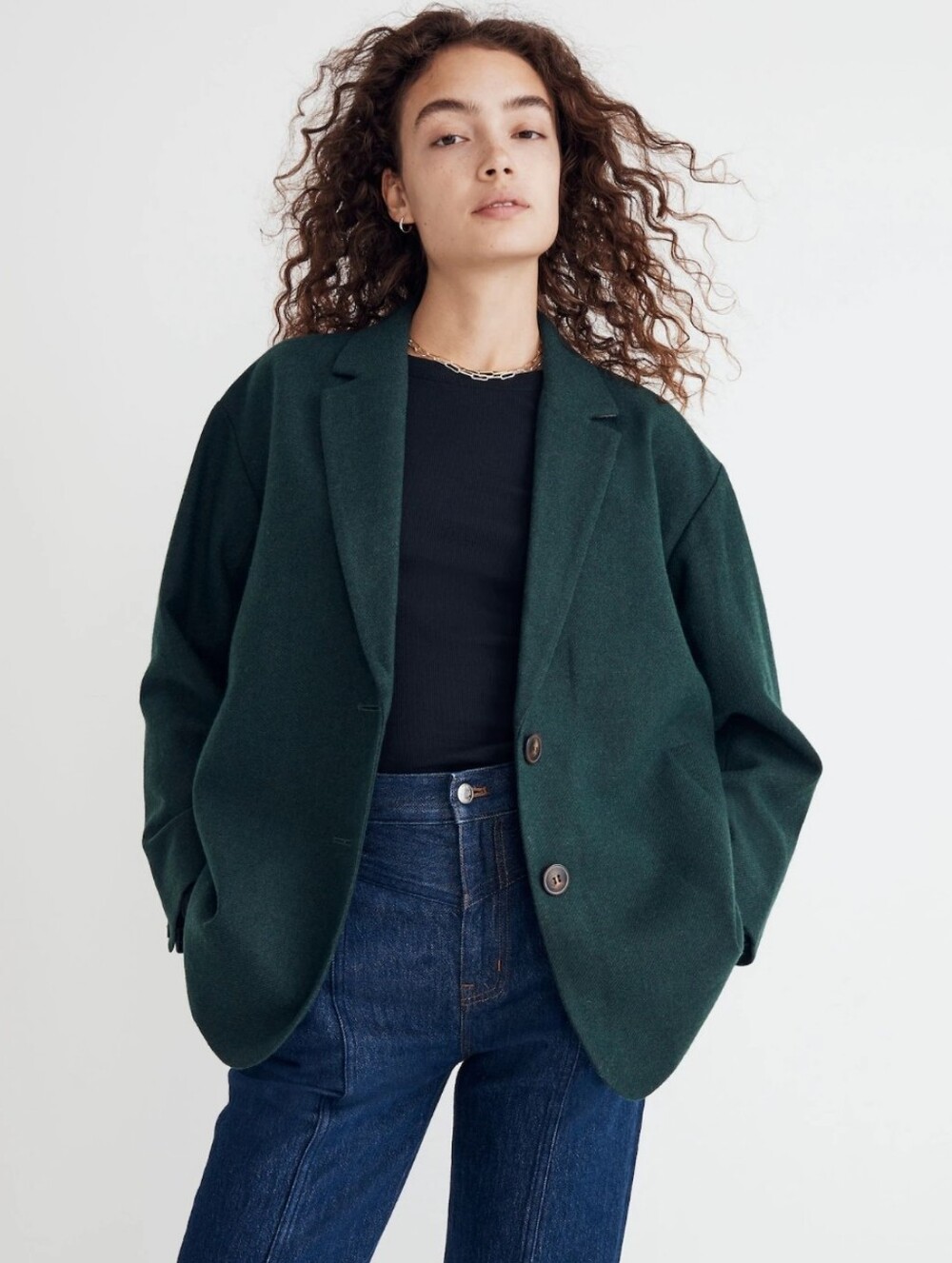 Madewell Brushed Oversized Dorset Blazer Wool Blend Green Size M